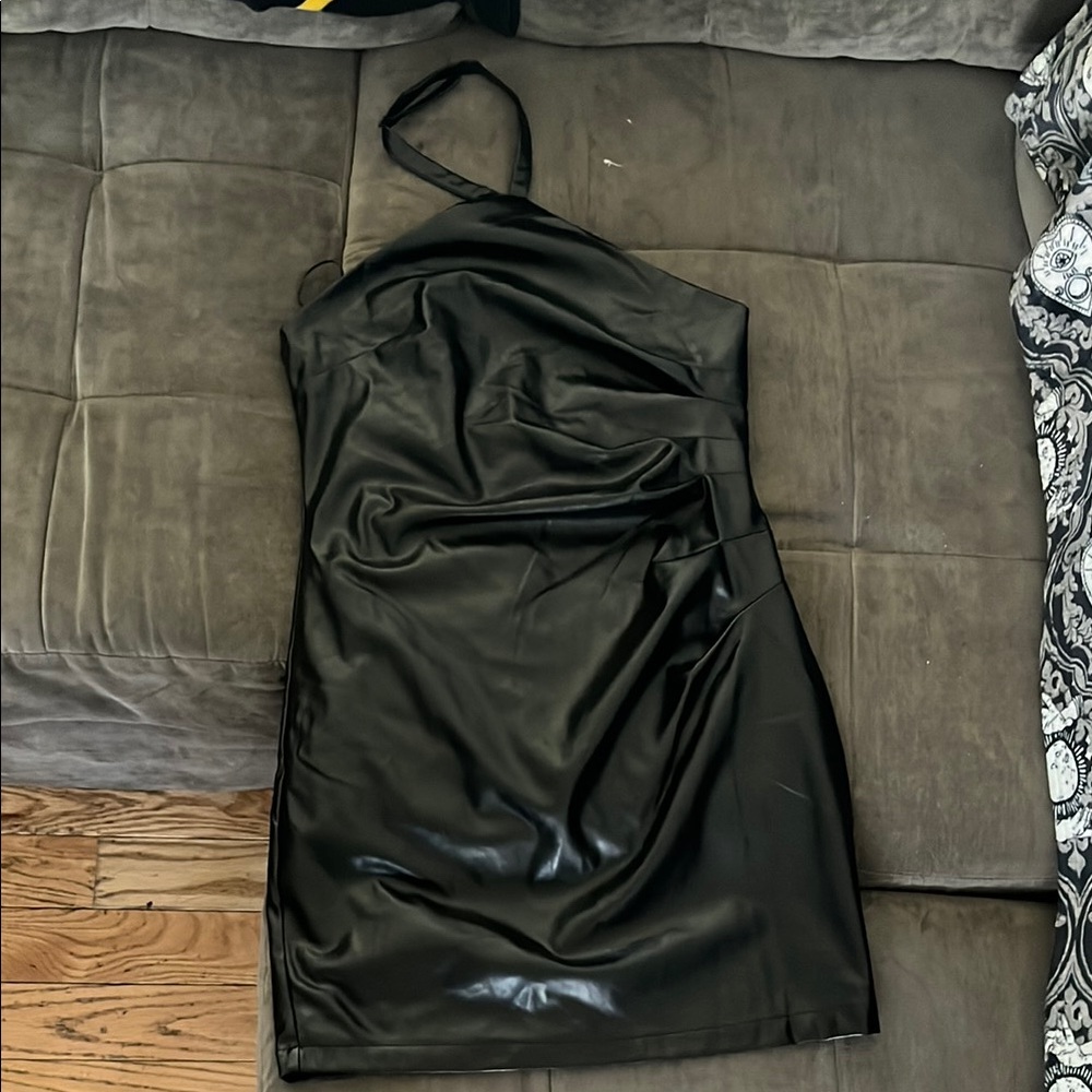 Elegant Black Dress Faux Leather